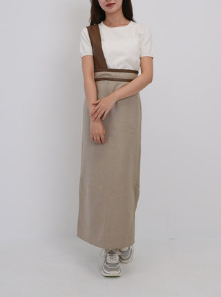 Leather piping long skirt