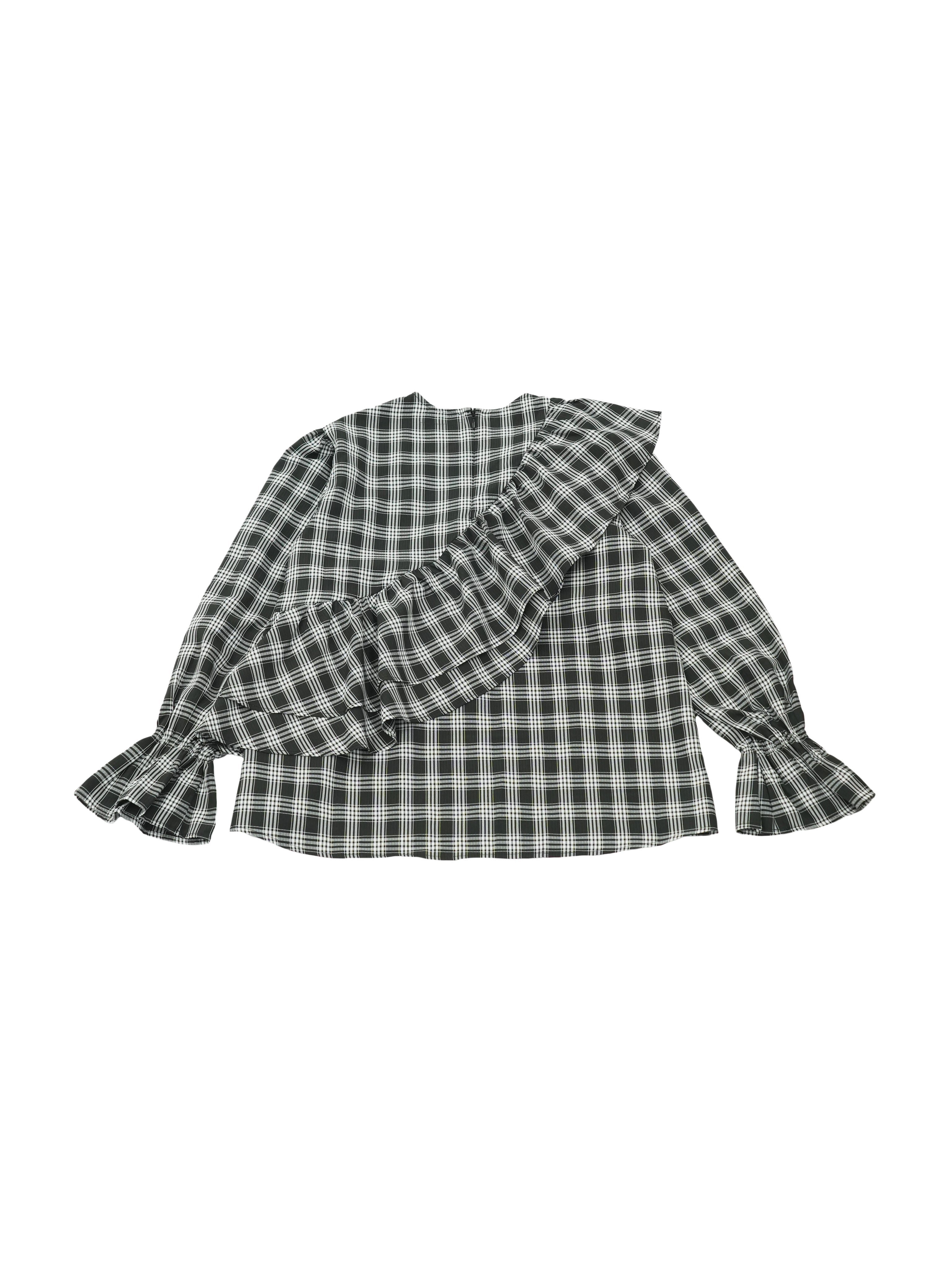 round frill blouse【BLACK CHECK】