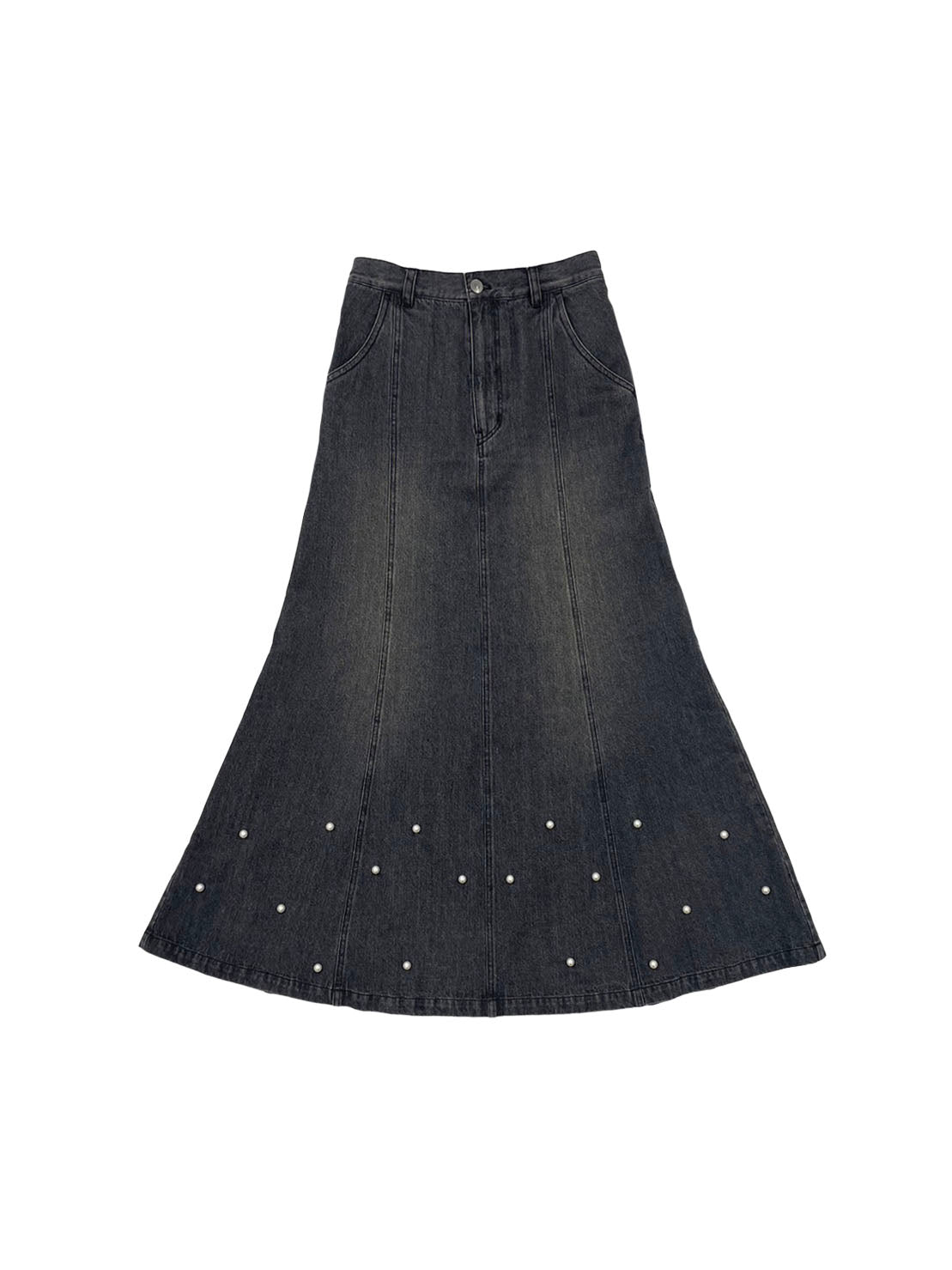 Prima Medium Wash Distressed Pearl Denim Mini Skirt