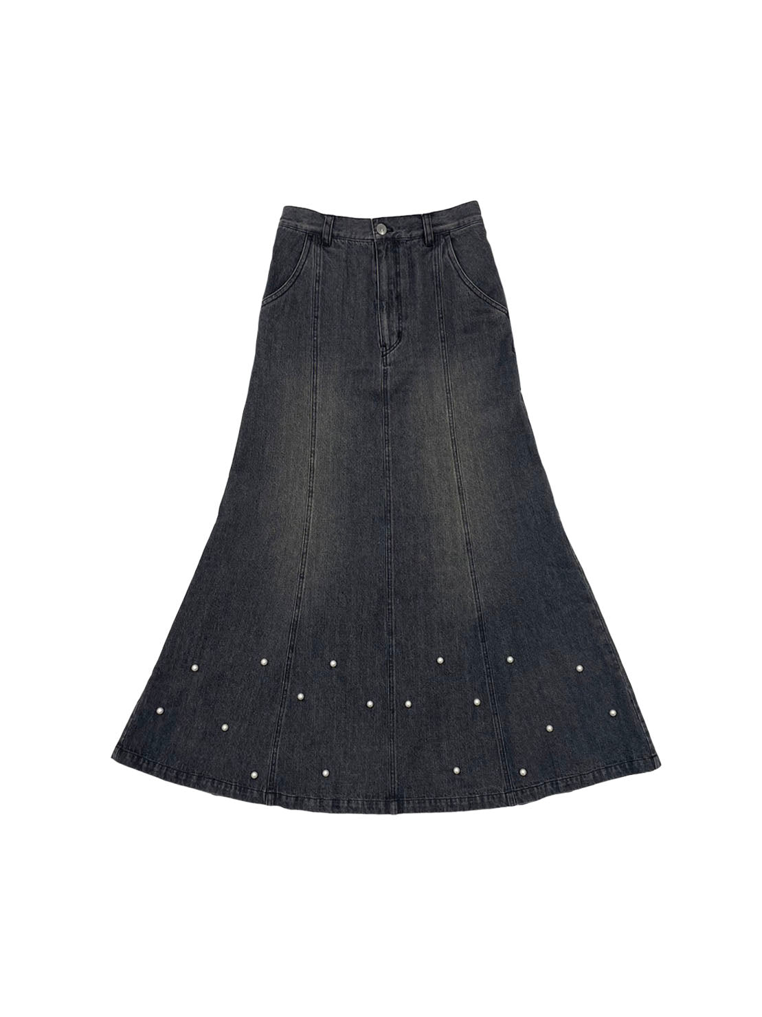 20％【clastellar】DENIM PEARL SKIRT BLACK/0 - ロングスカート