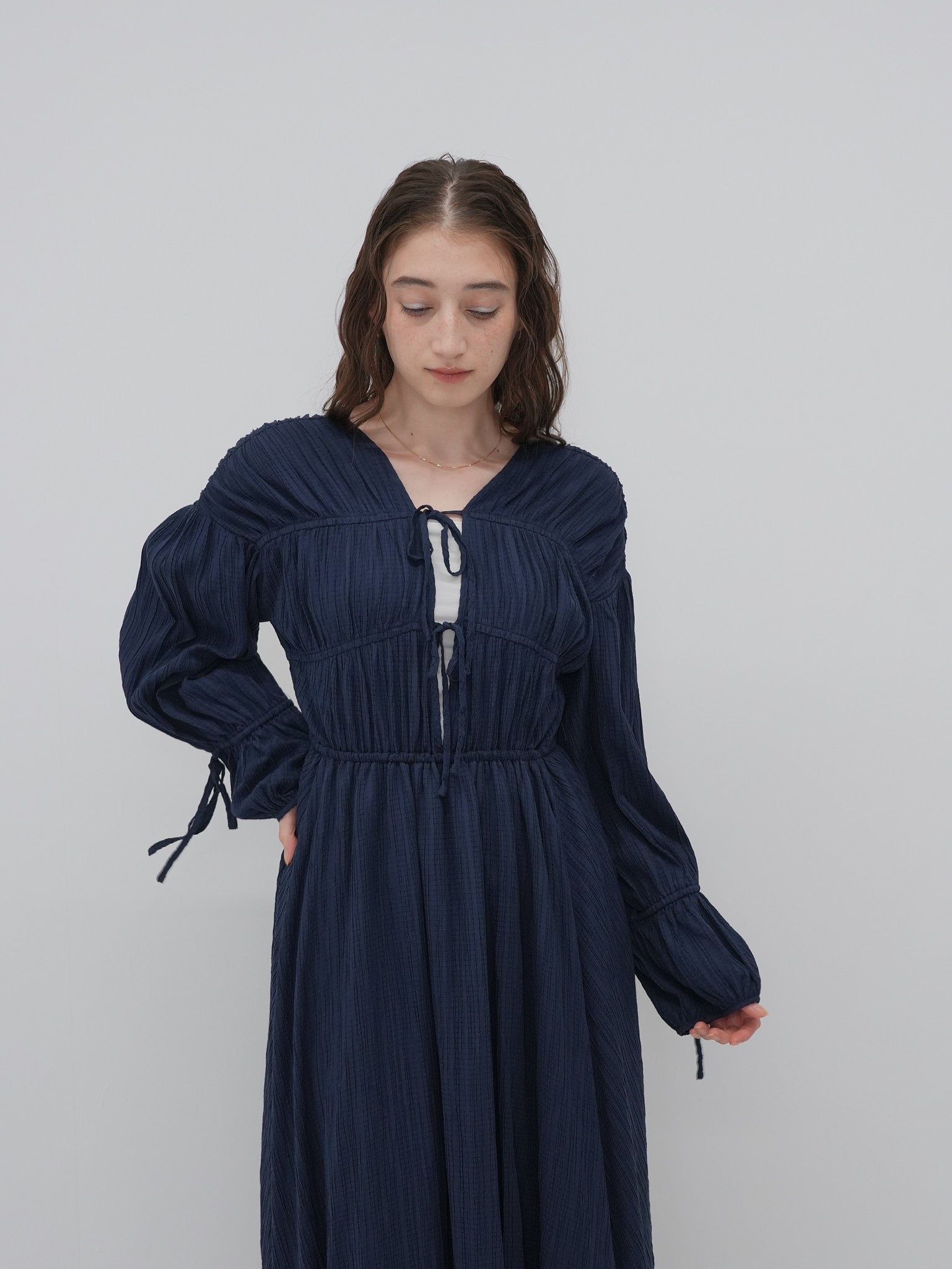 クレープ★プリーツ★ハイネックワンピース★ CLAUDIE PIERLOT ハイネックボウタイプリントワンピース / GRACE CONTINENTAL